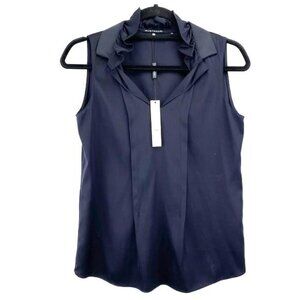 Elie Tahari Womens Olivia Navy Ruffled Sleeveless Blouse Size XS Silk/Elastane